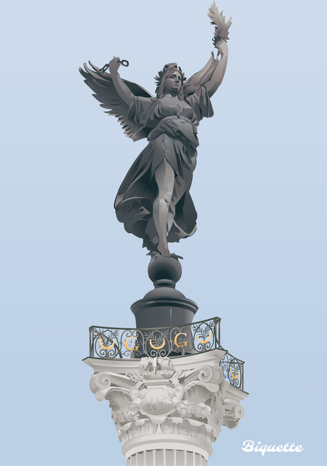 Illustration détaillée de la Colonne des Girondins à Bordeaux par Monsieur Biquette.