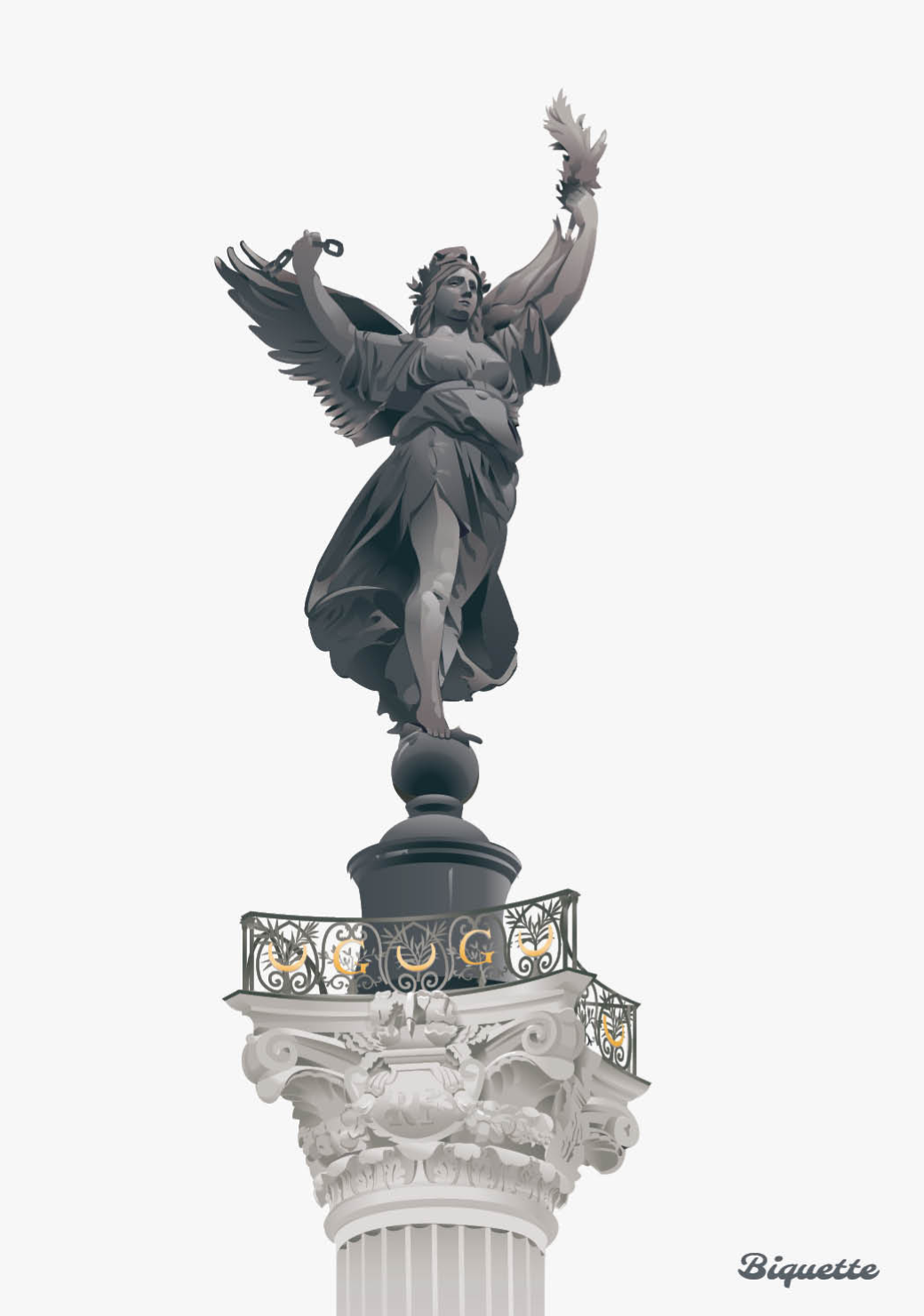 Illustration détaillée de la Colonne des Girondins à Bordeaux par Monsieur Biquette.