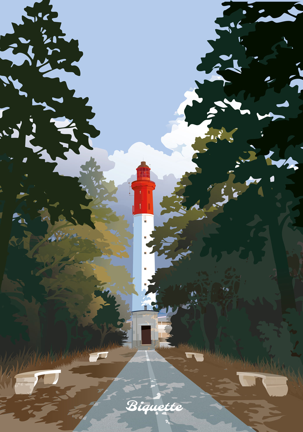Affiche de l'entrée du Phare du Cap Ferret, illustration du studio de création Monsieur Biquette.