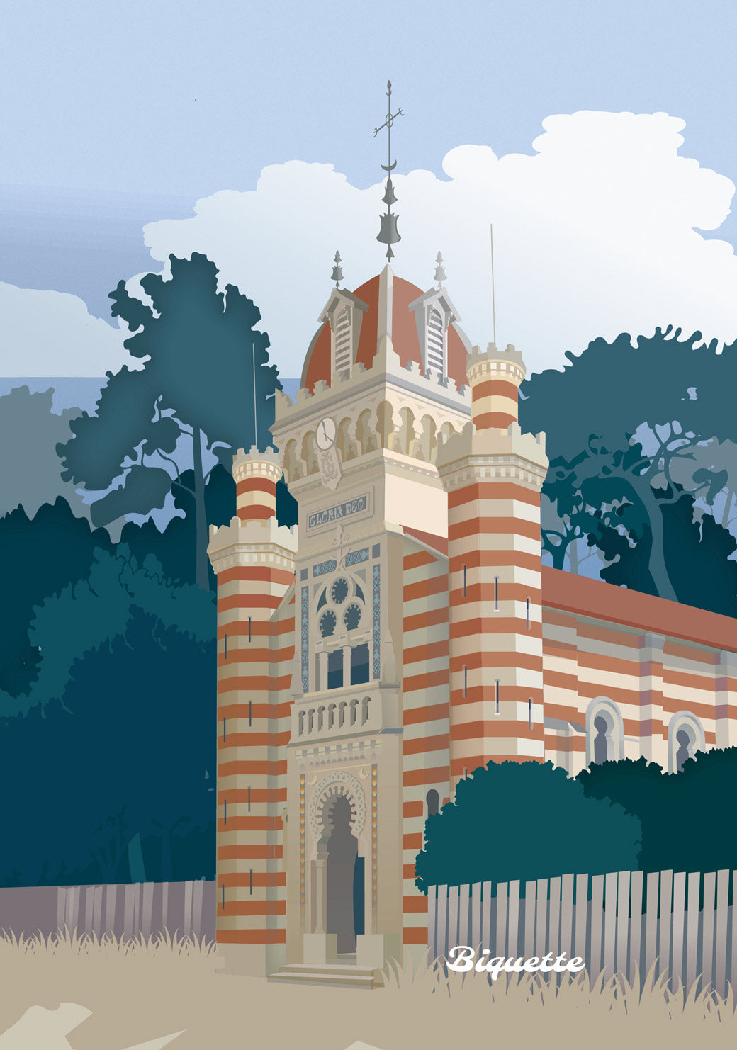 Affiche de la chapelle de la Villa Algérienne à Arcachon, au bord du Bassin.