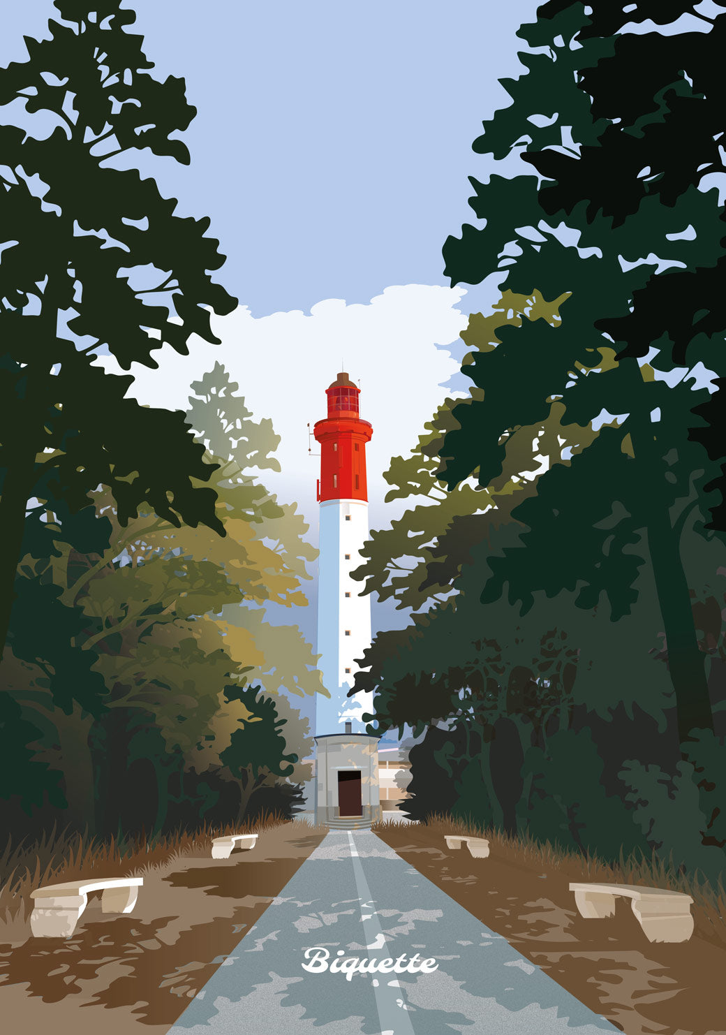 Affiche de l'entrée du Phare du Cap Ferret, illustration du studio de création Monsieur Biquette.