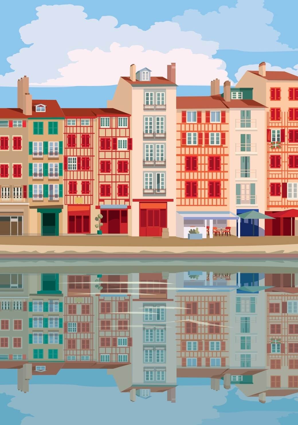 Affiche des façades colorées de Bayonne au Pays Basque